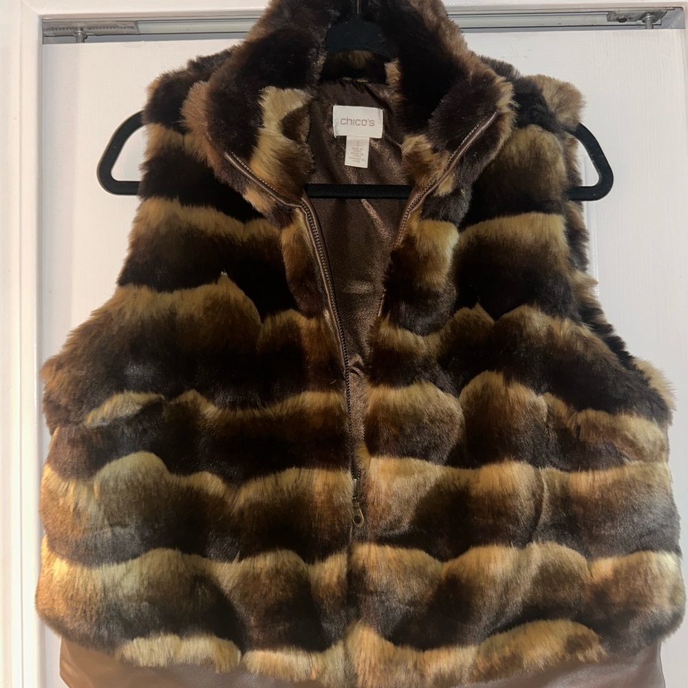 Chico's Faux Fur Vest in Brown and Tan